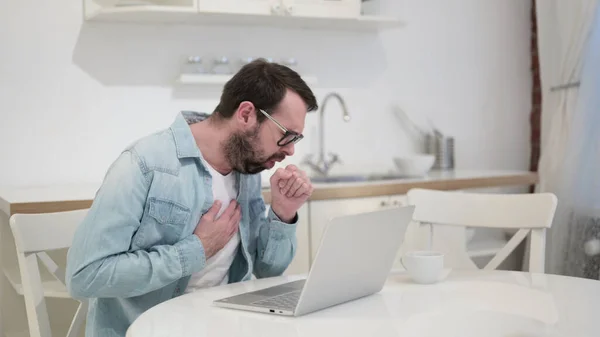 Sick Beard Young Man Coughing — Stock Photo, Image