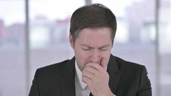 Portrait of Sick Middle Aged Businessman Coughing — Stock Photo, Image