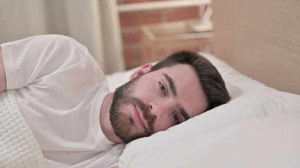 Attractive Young Man Looking at Camera in Bed