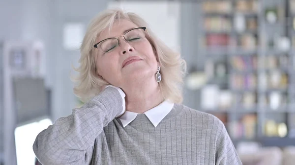 Portrait of Exhausted Old Woman having Neck Pain — Stock Photo, Image