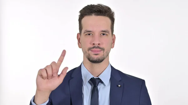Young  Businessman saying No with Finger Sign, White Background — Stock Photo, Image