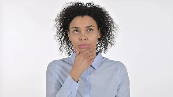 Thoughtful Young African Woman Thinking and getting Idea, White Background — Stock Photo, Image