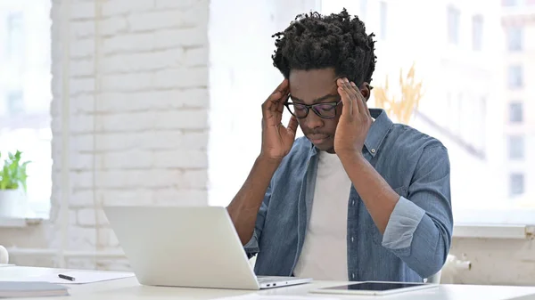 Young African Man having Headache on Laptop — 스톡 사진