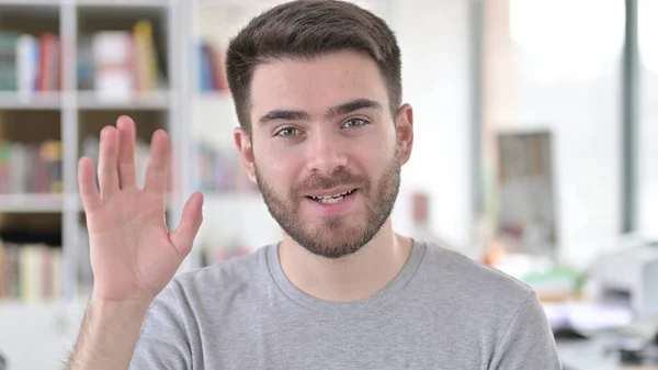 Portrait of Online Video Chat by Cheerful Young Man — Stock Photo, Image