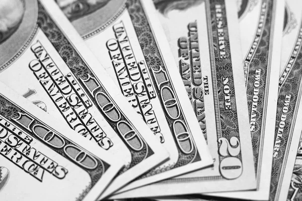 US dollar bills closeup / black and white photo — Stock Photo, Image