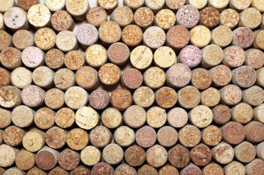 Arka plan kullanılan şarap mantarlar. Birçok farklı şarap mantarlar duvarına.