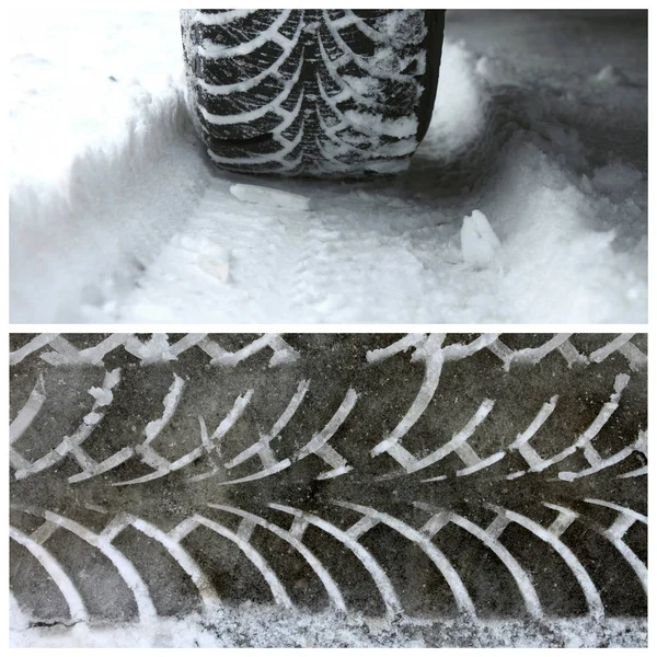 Kar Üzerinde Kış Lastikleri Kar Üzerinde Kış Lastikleri Sırt Bir — Stok fotoğraf