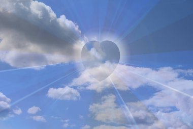 Abstract image of heart on background of blue cloudy sky
