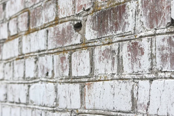 Parede Velha Feita Tijolo Vermelho Pintado Branco Estilo Loft Para — Fotografia de Stock