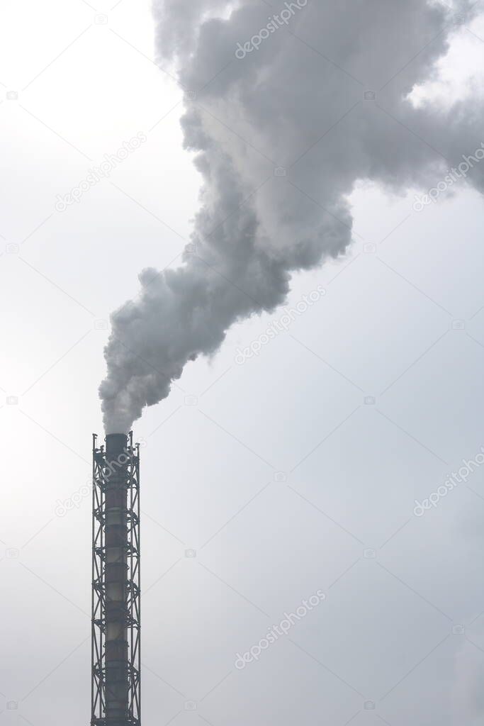 factory chimney and smoke polluting environment and ecology of planet 