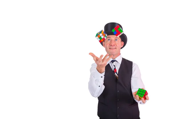 Wizard juggling with cubes — Stock Photo, Image