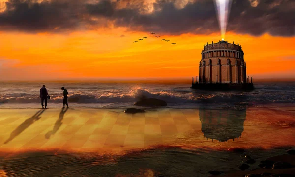 mistik bir sahilde günbatımı