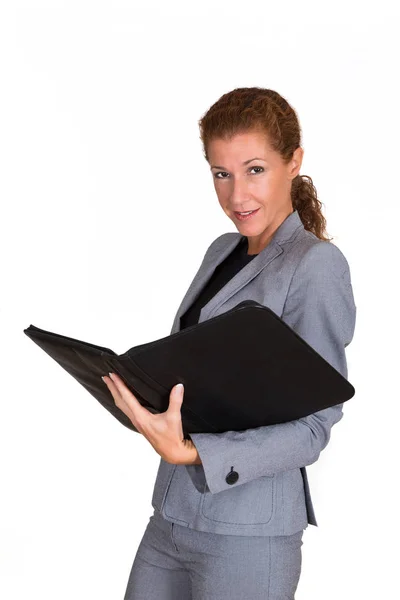 Business woman with map controlling — Stock Photo, Image