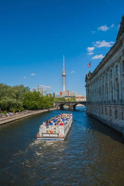 Berlin city with river Spree and boat