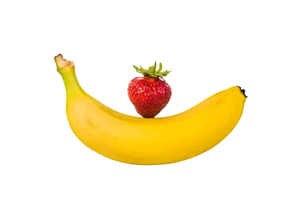 Banan i truskawka na białe — Zdjęcie stockowe