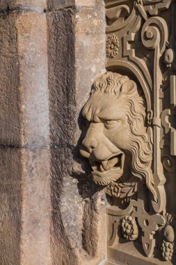 Aslan bir duvar üzerine oyma taş