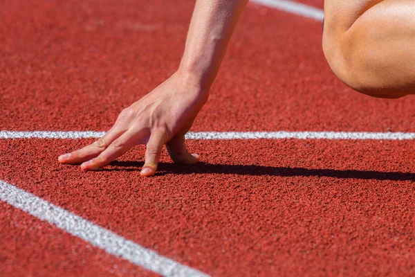 start line in a stadium with hands