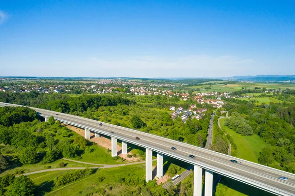 Construcción Viaducto Hormigón Valle Aichtal Cerca Stuttgart Alemania —  Fotos de Stock