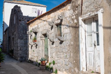 20230, Ston, Croatia - 10.17.2018: View of the old town on the Mediterranean coast where salt is mined to date.