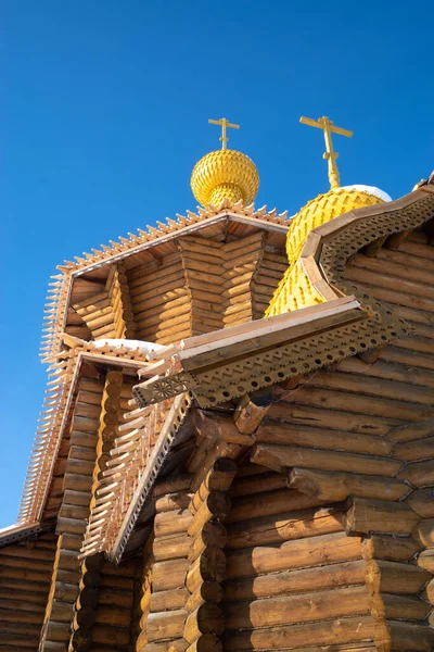 Openwerk Houtsnijwerk Siert Koepels Kroonlijsten Van Orthodoxe Kerk — Stockfoto