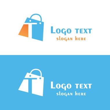 Alışveriş poşetinde baloncuklar olan soyut T harfi. Soyut alışveriş logosu. Çevrimiçi dükkan logosu.