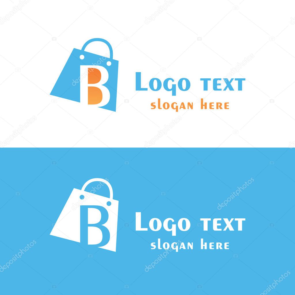 Abstract letter B with bubbles on shopping bag. Abstract shopping logo. Online shop logo.