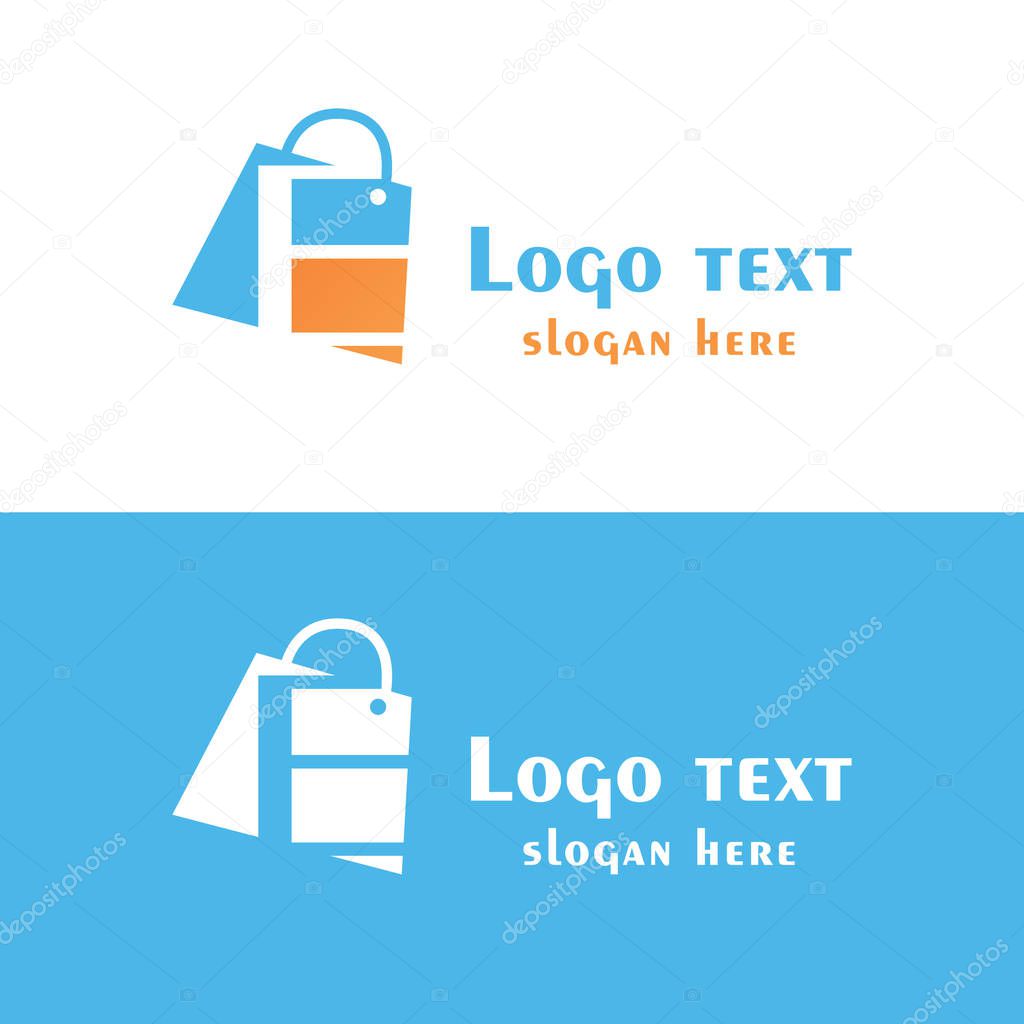 Abstract letter E with bubbles on shopping bag. Abstract shopping logo. Online shop logo.