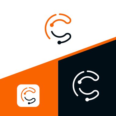 C harfi logo tasarımı, teknoloji ve dijital nokta bağlantı vektörü