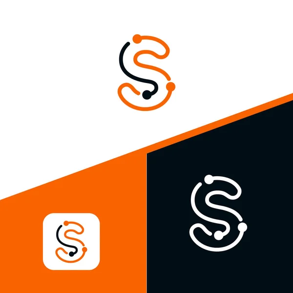 文字Sロゴデザイン テクノロジーとデジタルドット接続ロゴベクトル — ストックベクタ