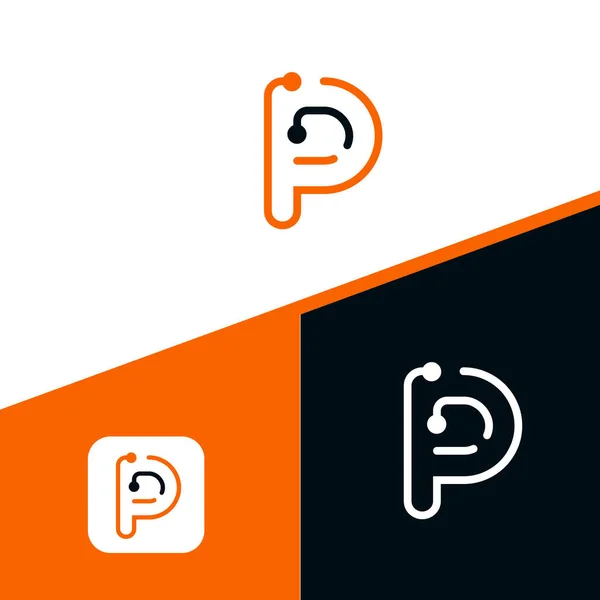 文字Pのロゴデザイン 技術とデジタルドット接続のロゴベクトル — ストックベクタ