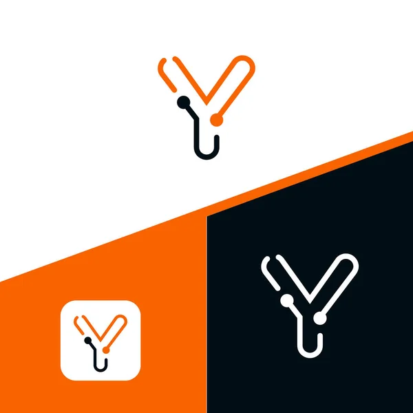 Y harfi logo tasarımı, teknoloji ve dijital nokta bağlantı vektörü