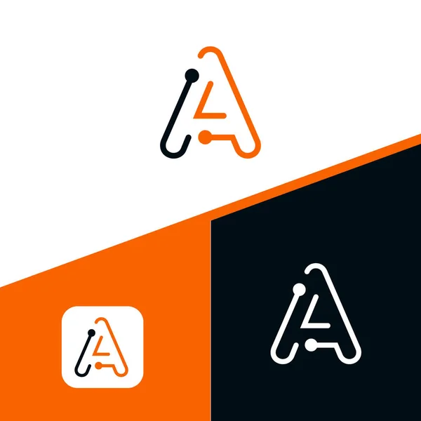手紙ロゴデザイン テクノロジーとデジタルドット接続ロゴベクトル — ストックベクタ