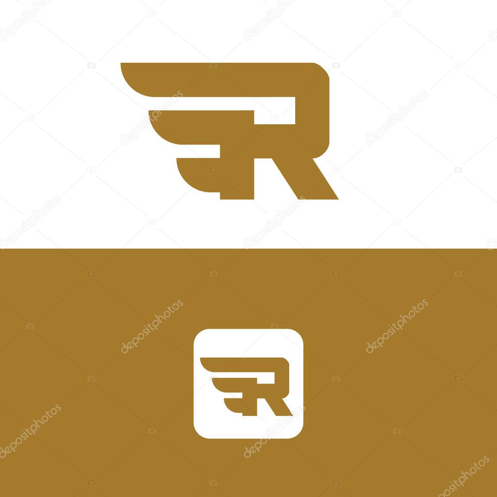 Letter R logo with simple Wings design element vector template