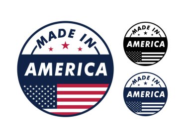 Etiket, çıkartma ve rozet için ABD bayraklarıyla ABD yapımı.
