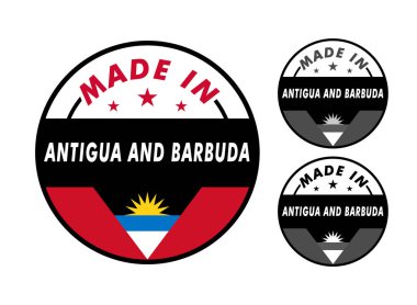 Antigua ve Barbuda 'da yapıldı. Etiket, çıkartma, rozet için Antigua ve Barbuda bayrağı.