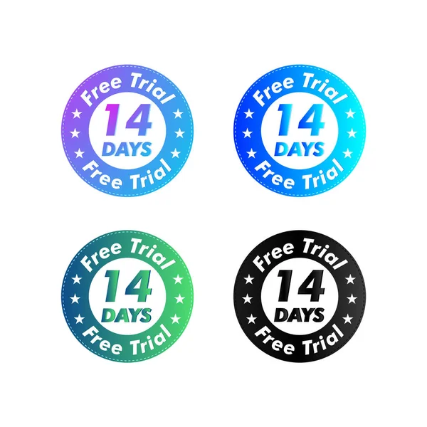 14 Gün Serbest Deneme Damgalı Vektör Çizimi. Ücretsiz duruşma rozetleri. Vektör sertifika simgesi