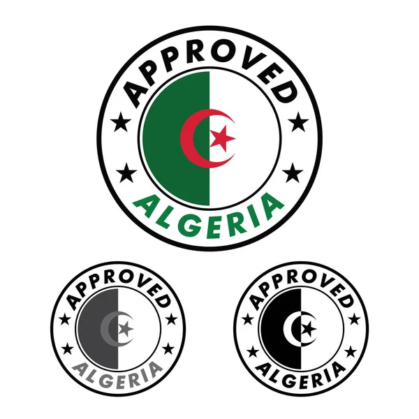 Διάνυσμα Σφραγίδα Εγκεκριμένου Λογότυπου Σημαία Αλγερίας Στρογγυλό Σχήμα Στο Κέντρο — Διανυσματικό Αρχείο