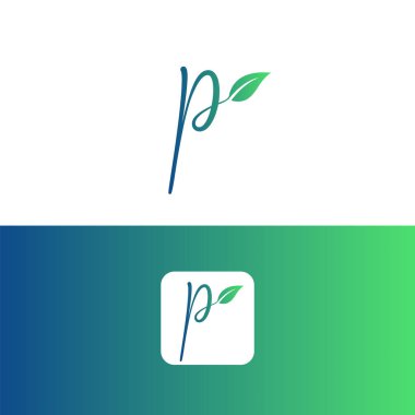 P harfi ve yaprak logo vektörü, Eko Logo Tasarımı. P Harfi Vektörü