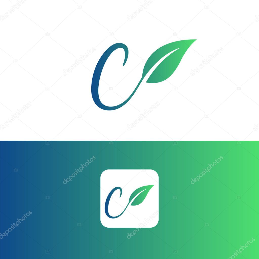 Letter C and leaf logo vector, Eco Logo Design. Letter C Vector
