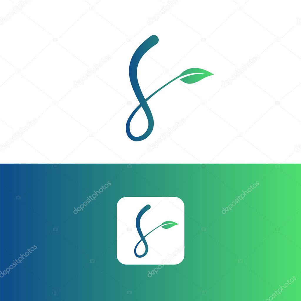 S Green Leaf Letter Design Logo. Eco Bio Leaf Letters Icon Illustration Vector Logo