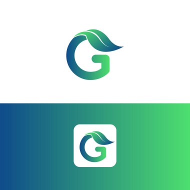 G harfi ve yaprak logo vektörü, Eko Logo Tasarımı. G Harfi Vektörü