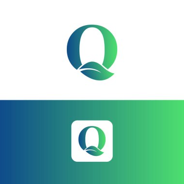 Q harfi ve yaprak logo vektörü, Eko Logo Tasarımı. Q Harfi Vektörü