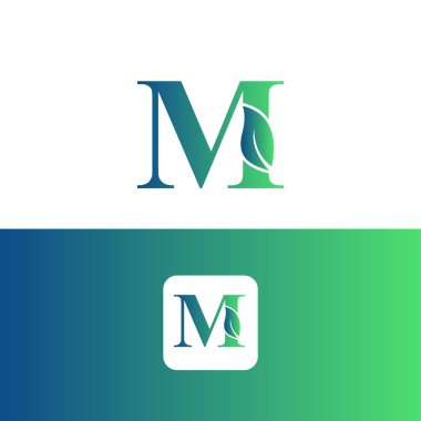 M harfi ve yaprak logo vektörü, Eko Logo Tasarımı. M Harfi Vektörü