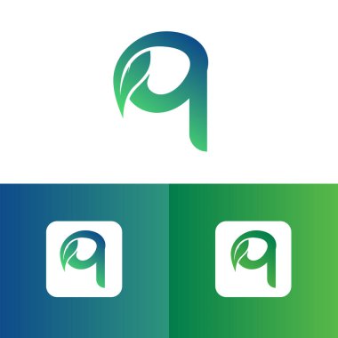 Q harfi ve yaprak logo vektörü, Eko Logo Tasarımı. Q Harfi Vektörü