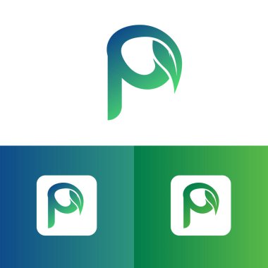 P harfi ve yaprak logo vektörü, Eko Logo Tasarımı. P Harfi Vektörü