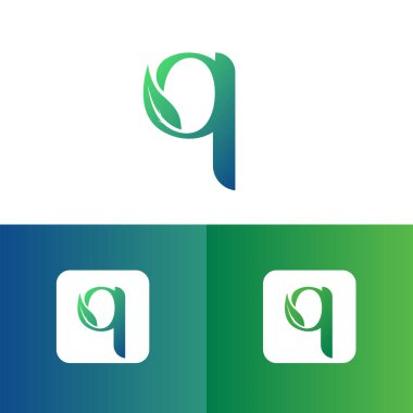 Q harfi ve yaprak logo vektörü, Eko Logo Tasarımı. Q Harfi Vektörü