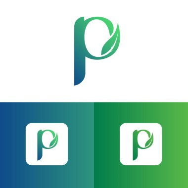 P harfi ve yaprak logo vektörü, Eko Logo Tasarımı. P Harfi Vektörü