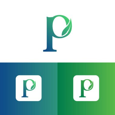 P harfi ve yaprak logo vektörü, Eko Logo Tasarımı. P Harfi Vektörü