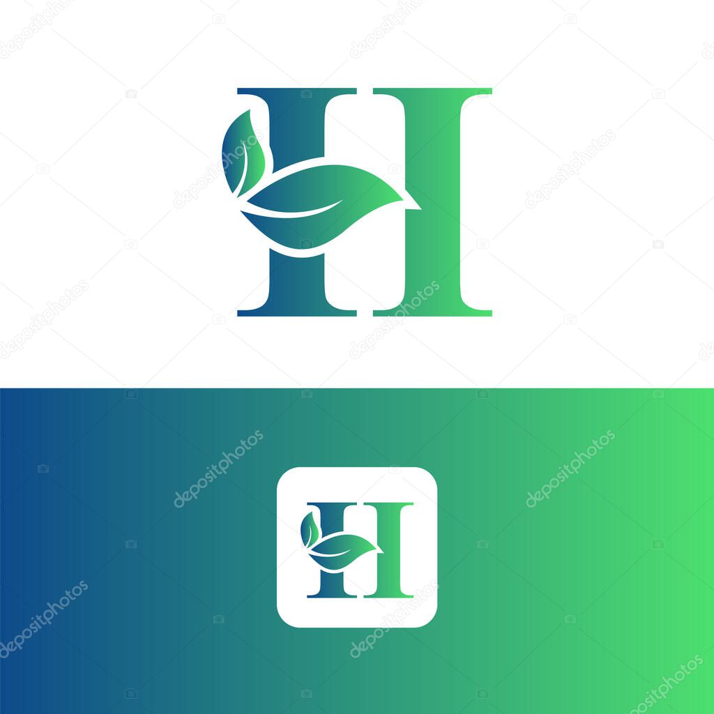 Letter H and leaf logo vector, Eco Logo Design. Letter H Vector
