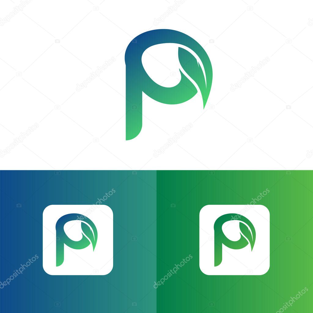 Letter P and leaf logo vector, Eco Logo Design. Letter P Vector
